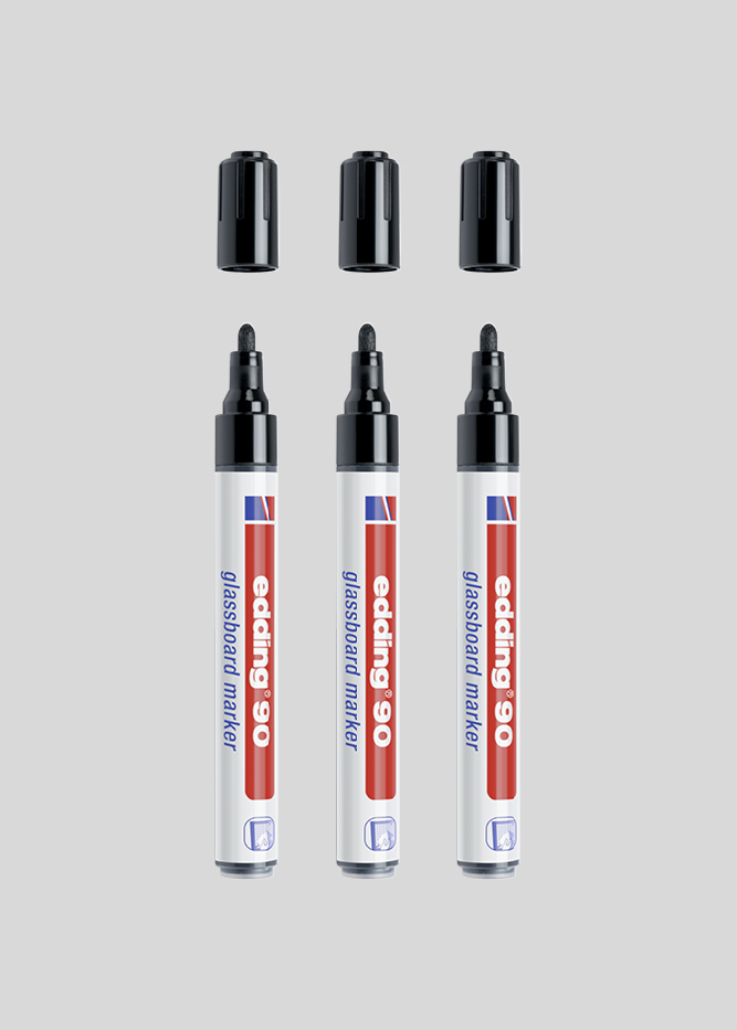 3 Stk sort Edding 90 glastavle tusch med 2-3 mm spids.
